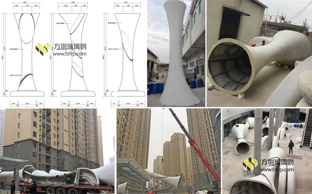 南昌新建中心大型玻璃鋼裝飾立柱方圳工廠設計生產運輸吊裝圖